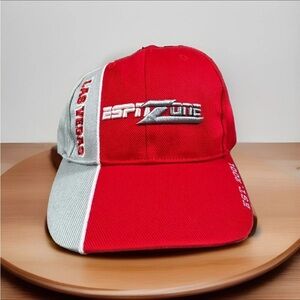 ESPN ZONE Hat Mens S/M Red White LAS VEGAS Embroidered Logo Baseball Cap NEW